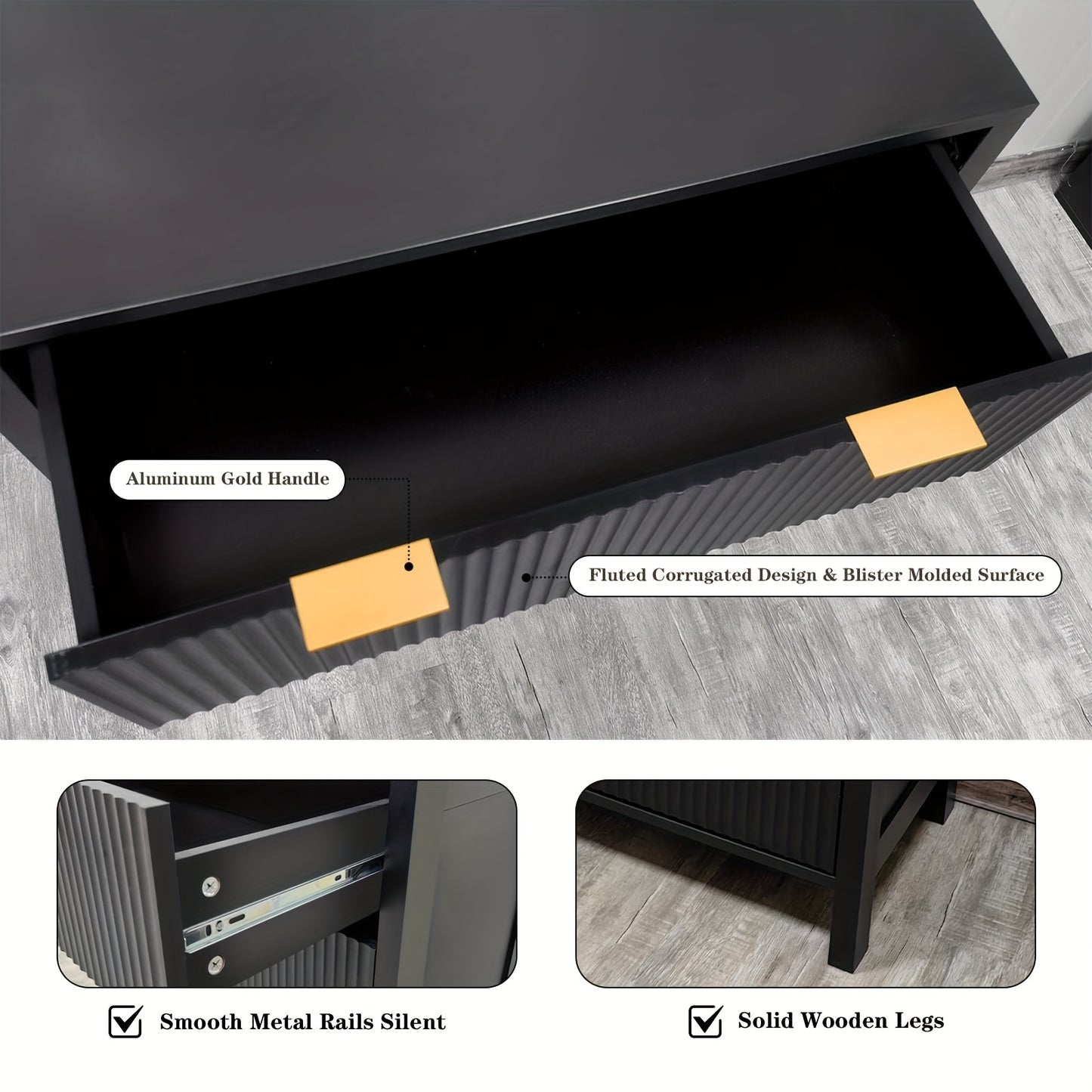Ladekast – Commode – Kast – Dressoir – Ladeblok – Zwart – 4 Ruime Lades – Duurzaam MDF Met Metaal