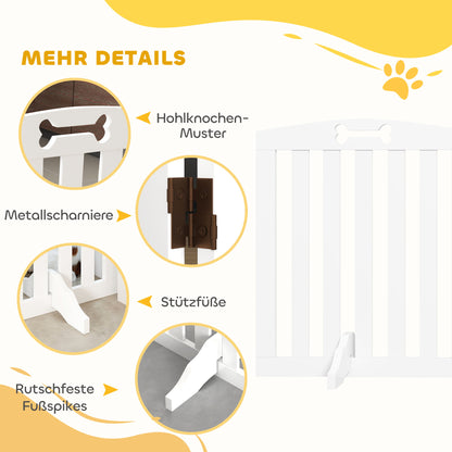 hondenhek – hondenbarrière – dierenhek – veiligheidshek – vrijstaand – MDF – afneembare steunpoten – 207,5 x 30 x 61 cm – wit