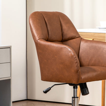Bureaustoel – Draaistoel – Make-upstoel – Bureaustoelen – Stoel Met Wieltjes – Verstelbare Hoogte – Kantelfunctie – Bruin Kunstleer