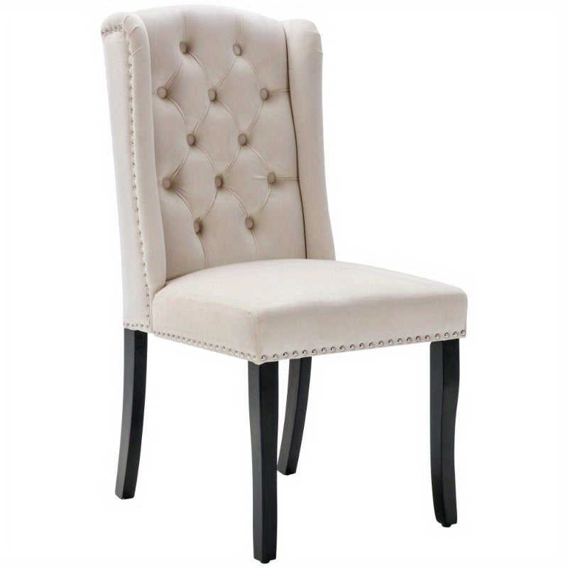 Eetkamerstoelen Set – Keukenstoelen – Stoelen Beige – Lounge Stoelen – Tafelpoot Stoelen – Button Tufted Bekleding – Chroom Nagelrand