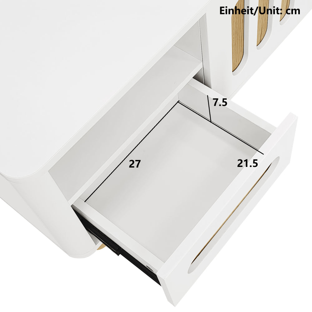 Salontafel – Koffietafel – Woonkamertafel – Bijzettafel – Tafel – Wit Houtlook – 105x50x40 cm – Met 4 Deuren en 2 Lades – Afgeronde Hoeken en Bolvormige Poten