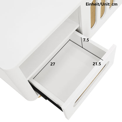 Salontafel – Koffietafel – Woonkamertafel – Bijzettafel – Tafel – Wit Houtlook – 105x50x40 cm – Met 4 Deuren en 2 Lades – Afgeronde Hoeken en Bolvormige Poten