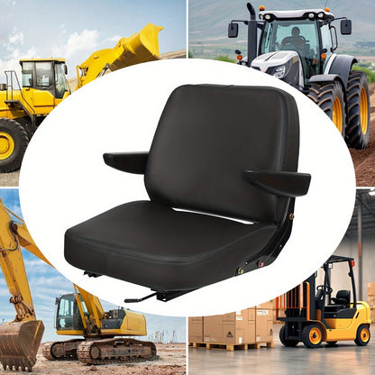 Adjustable Heavy-Duty Tractor Seat with Ergonomic Backrest & Armrests - PU Cushioned Comfort, Metal Frame, 5.99cm Forward/Backward Adjustment, Easy Assembly for Forklifts, Bulldozers, Construction Equipment - All-Terrain Use,