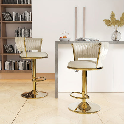 Barstoel – Barkruk – Barstoel Stoel – Keukenstoel – Set Van 2 – Luxe Velvet – Verstelbare Zithoogte – Goud Metaal – Duurzaam – Ruimtebesparend