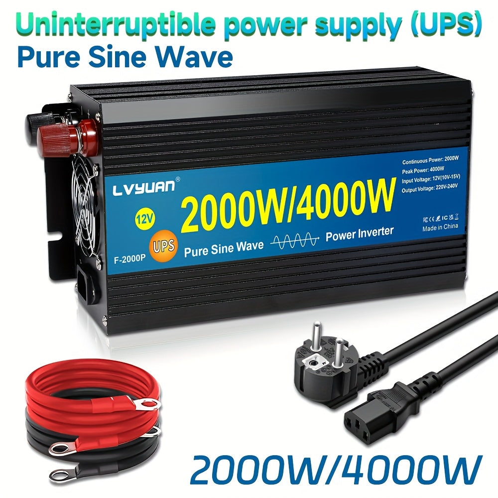 Zuivere Sinus Omvormer – Stroomomzetter – Power Inverter – Spanningsomzetter – DC naar AC Omvormer – 12V Variant – 2000W Continu Vermogen – LCD Display