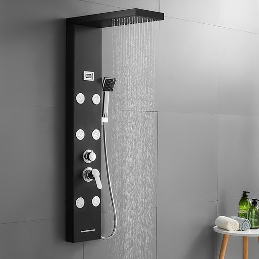 Douchesysteem – Doucheset – Regenkraan – Handdouche – Bodyjets – Zwart – Thermostatisch Mengventiel – Roestvrij Staal