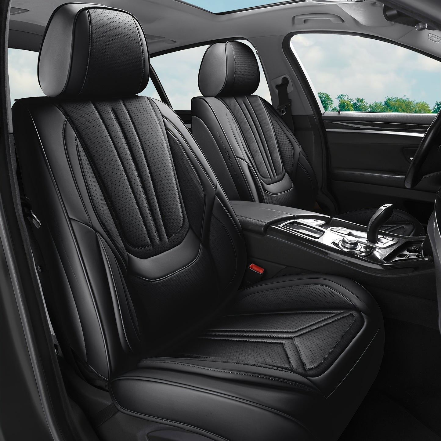 Stoelbekleding Auto Universeel – Autostoelhoes – Stoelhoezen – Auto Interieur Bescherming – PU Leer Zwart – 5-Zits Set – Comfortabele Sponsvulling – Geschikt Voor Alle Seizoenen
