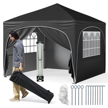 3 x 3 m Vouwpaviljoen – Tuinkamer – Partytent – Overkapping – Paviljoen – 4 Afneembare Zijwanden – UV 50+ Bescherming – Inclusief Zakken, Haringen en Opbergtas (Zwart)
