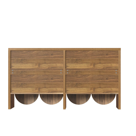 Sideboard – Dressoir – Buffetkast – Opbergkast – Kast – Bruin – 4 Deuren Met Verstelbare Planken – MDF Met Aluminium Grepen – 147×40×80 Cm