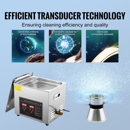 Ultrasoon Reinigingsapparaat – Ultrasone Reiniger – Sieradenreiniger – Brillenreiniger – Horlogereiniger – 10 Liter RVS Tank – Digitale Timer & Verwarming