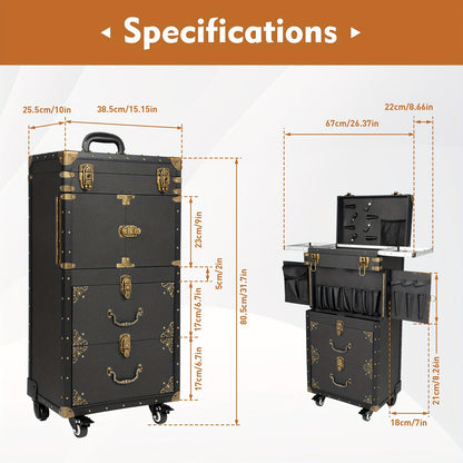 Koffer – Reiskoffer – Trolley – Handbagage – Salonkoffer – Grote Opbergruimte – PU-leer & Hout – 39x25,5x82 cm – Met Wieltjes en Slot