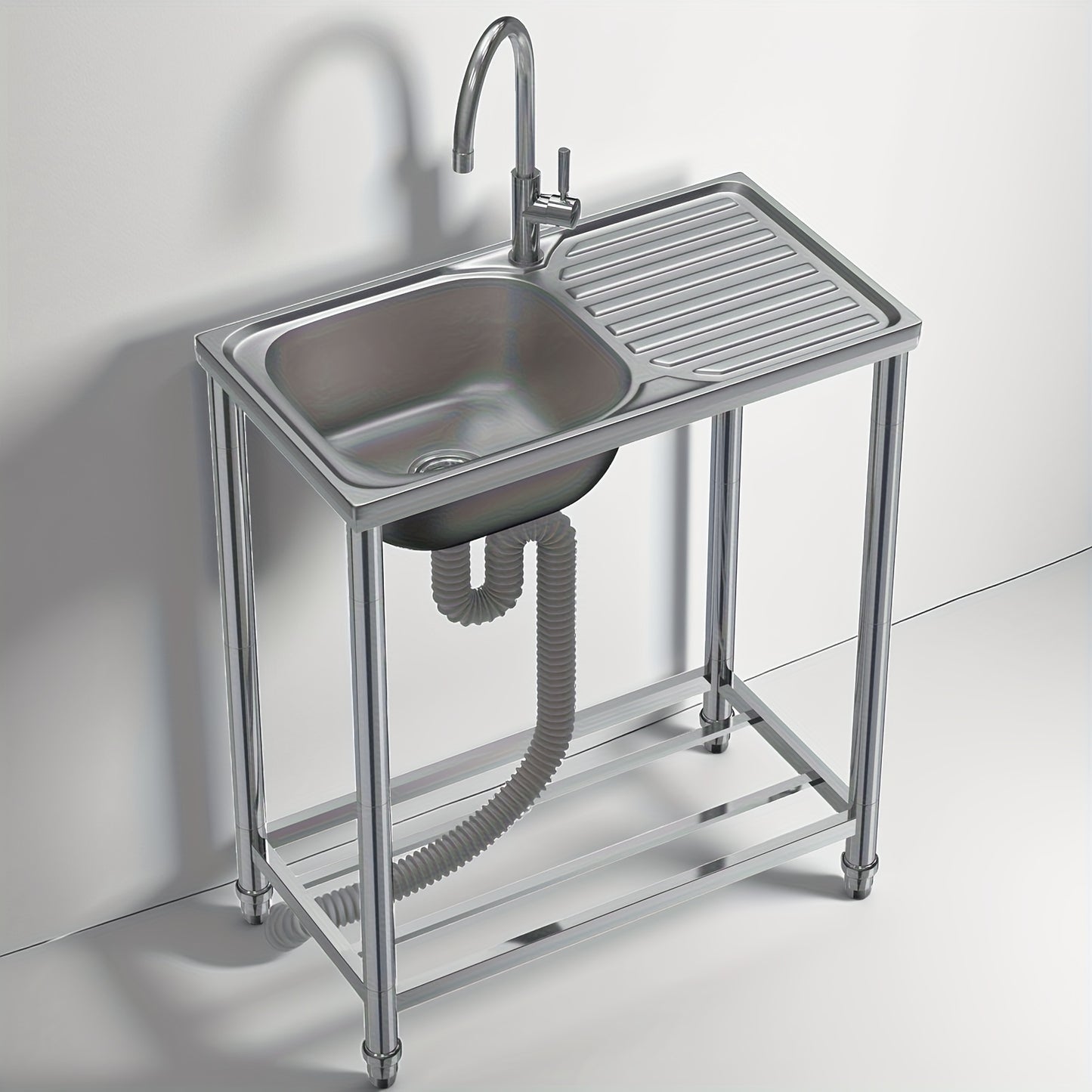 Stainless Steel Restaurant Sink with Workbench, Standalone Outdoor Sink with Hot And Cold Water Taps, Industrial Restaurant Sink Easy to Assemble And Move, Suitable for Garage, Garden, Restaurant, Kitchen, Kitchen Sink, Kitch