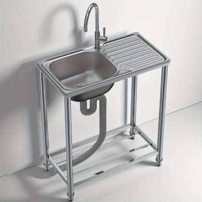 Stainless Steel Restaurant Sink with Workbench, Standalone Outdoor Sink with Hot And Cold Water Taps, Industrial Restaurant Sink Easy to Assemble And Move, Suitable for Garage, Garden, Restaurant, Kitchen, Kitchen Sink, Kitch