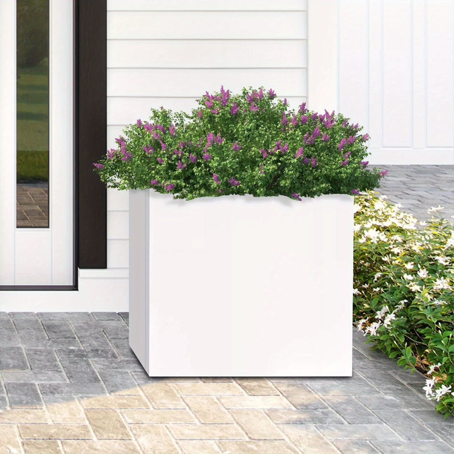 Metalen plantenbak – Plantenbak vierkant – Bloembak – Tuinbak – Plantenpot – Weerbestendig staal – 50,8 x 50,8 x 50,8 cm – Wit