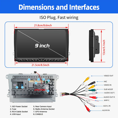 Android Autoradio – Double Din – Car Stereo – Multimedia Speler – Auto Radio – 9 Inch IPS Touchscreen – Android 14 Besturingssysteem – Inclusief DAB+ Adapter