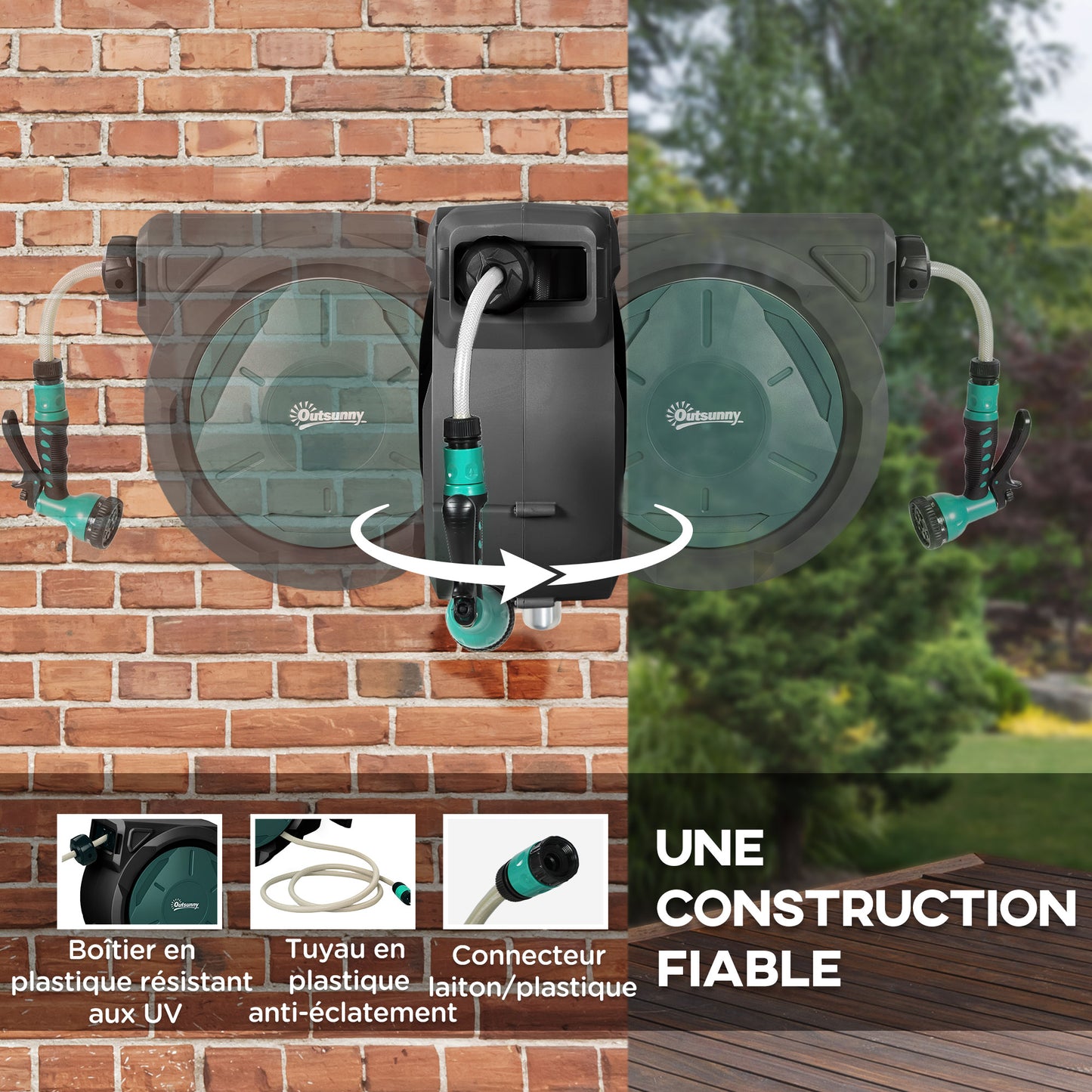 Tuinslanghaspel – Slanghaspel Muurbeugel – Tuinslangoproller – Waterslanghouder – Slangoproller – 30+2 Meter – 7 Waterstraalopties Met 180° Draaiïng