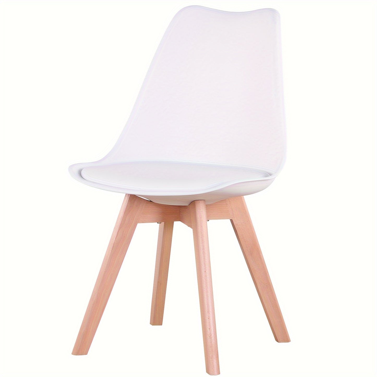 Eetkamerstoel – Stoel – Kuipstoel – Keukenstoel – Eettafelstoel – Set van 6 – Wit PU-leer – Massief Houten Poten – Ergonomisch Schuimkussen – Duurzaam Kunststof Frame – Gemakkelijk Schoon te Maken
