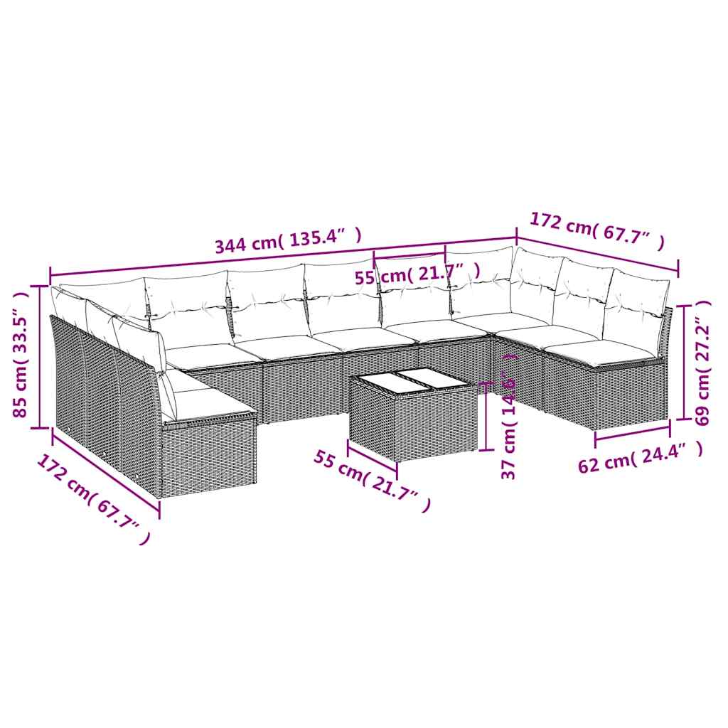 Loungeset – Loungesets – Tuinset – Tuinmeubelset – Loungebank – Weerbestendig PE Rattan – Inclusief Opbergruimte en Houten Tafelblad