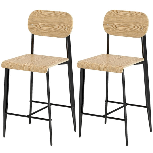 Barstoel – Barkruk – Keukenstoel – Barstoel Set – Kruk – Industrieel Design – Natuurlijk Hout – Zithoogte 66 cm – Met Voetensteun