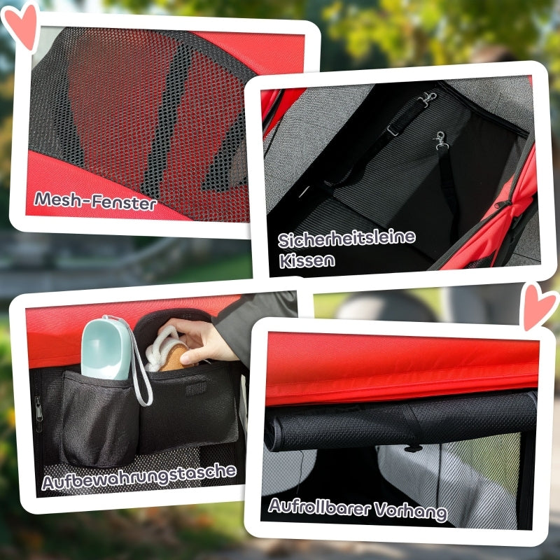 Hondenbuggy – Huisdierenbuggy – Wandelwagen – Transportwagen – Buggy Opvouwbaar – Geschikt Tot 30 kg – Lichtgewicht Stabiel Frame – Ruime Binnenruimte 110x65x102 cm – Rood