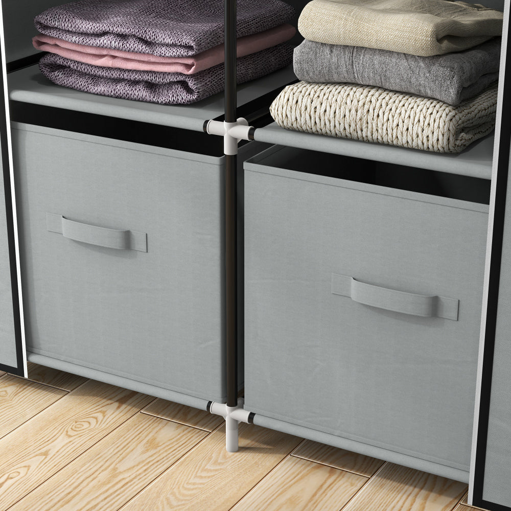 Kledingkast – Garderobekast – Opbergkast – Kleerkast – Vouwkast – 5 Kledingstangen – Stevig Metalen Frame – Lichtgrijs Textiel – Inklapbaar – Makkelijk Te Monteren