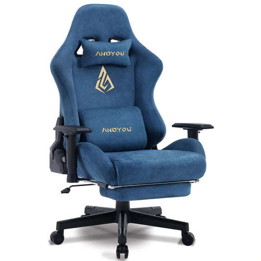 Gamingstoel – Gamestoel – Gaming Chair – Game Stoel – Bureaustoel – Verstelbare Rugleuning 90°-150° – Ingebouwde Voetensteun – Kunstleer Blauw