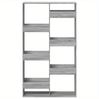 Elegant Gray Sonoma Oak Wood Room Divider - 100x33x175cm, Multi-Shelf Storage Organizer with Open Top, Ideal for Office, Bedroom, Living Room, Study - Modern Minimalist Design, Office Decor