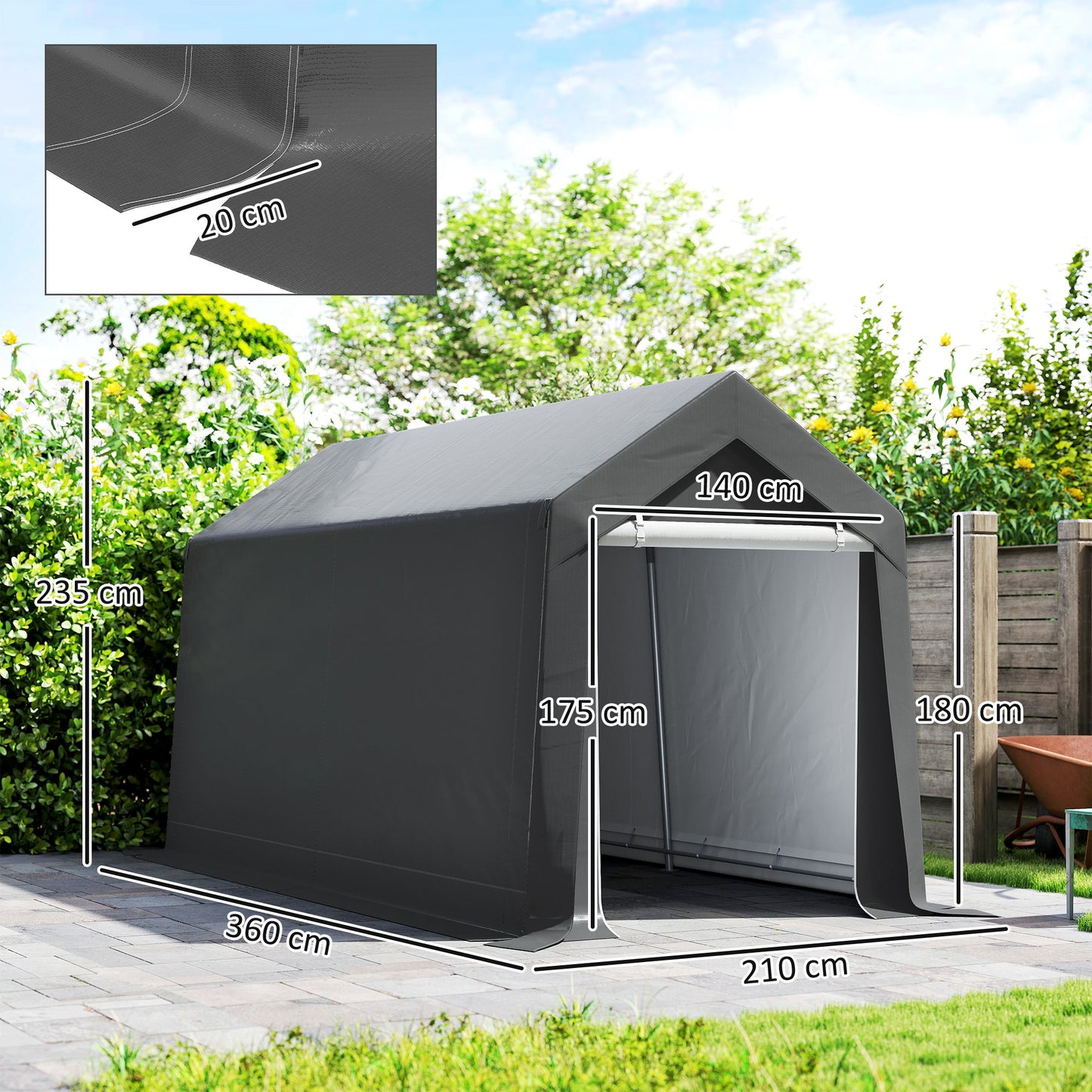 Weerbestendige Tuinkas – Kweektent – Plantenkas – Groeitent – Serre – Donkergrijs – Stevig Staalframe – UV- En Waterbestendige Hoes – Ventilatieraam – 210x360x235 cm