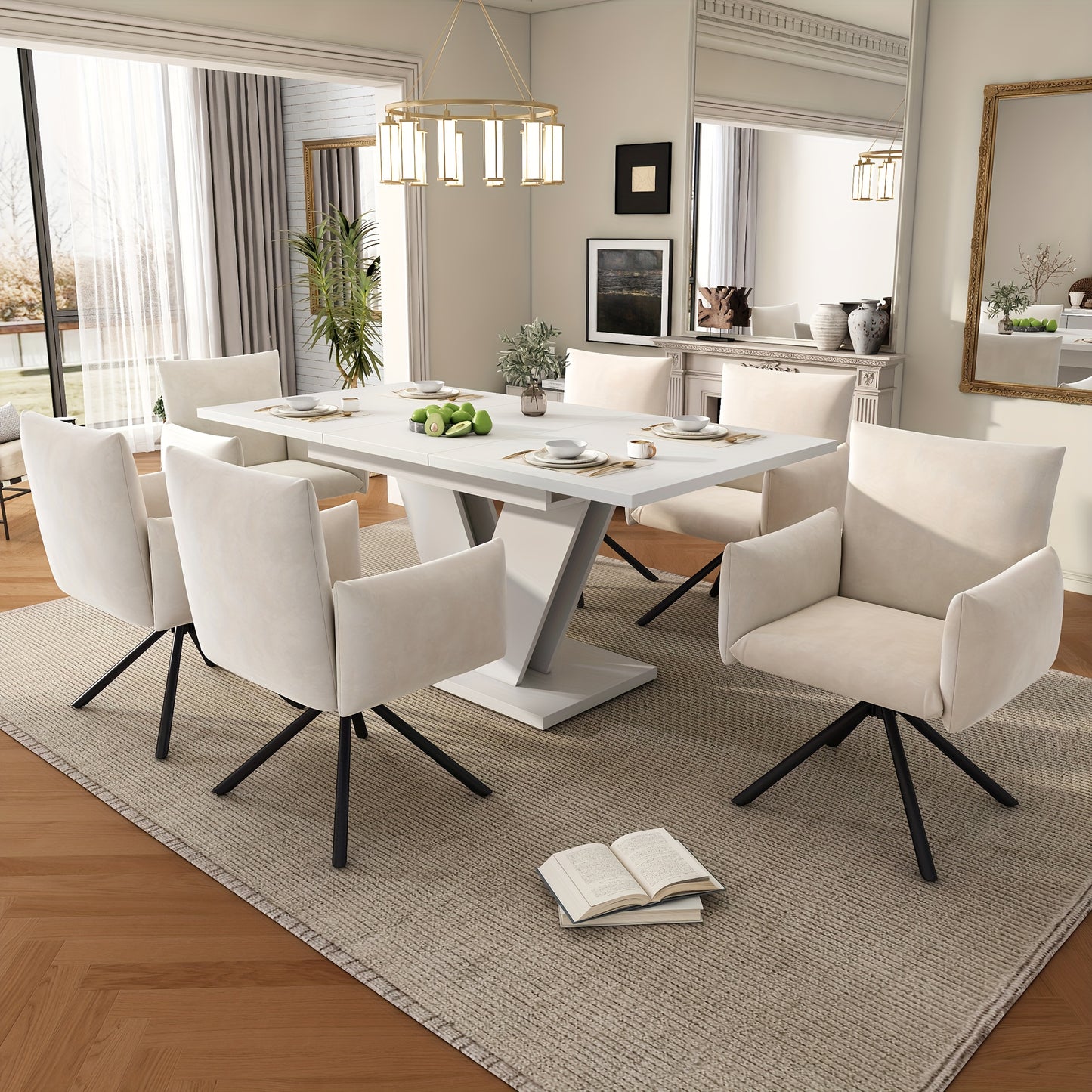 Uittrektafel – Uitschuifbare Eettafel – Uitklapbare Tafel – Inklapbare Eettafel – Uitbreidbare Tafel – Wit – 120-160x80 cm – Dik Tafelblad & V-vormige Poten
