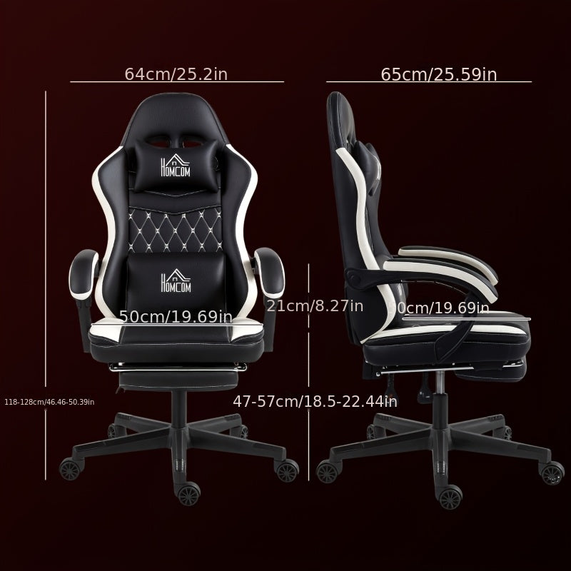 Gamingstoel – Computerstoel – Bureaustoel – Gamestoel – Draaistoel – Verstelbare Hoogte – Inclusief Voetensteun en Ergonomisch Kussen – Zwart-Witte Katoenen Bekleding