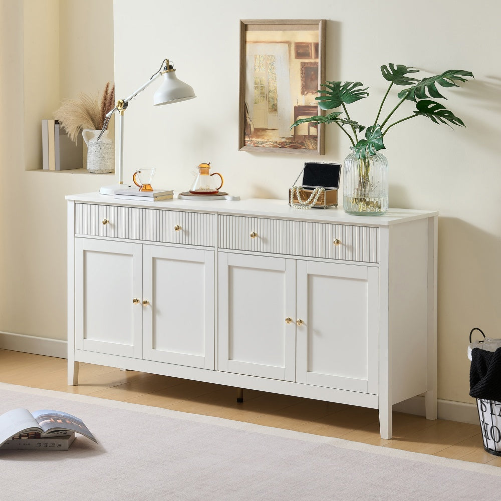 Opbergkast Hal – Dressoir – Kast – Sideboard – Vitrinekast – Wit & Goud – 2 Lades & 4 Deuren – Veel Bergruimte