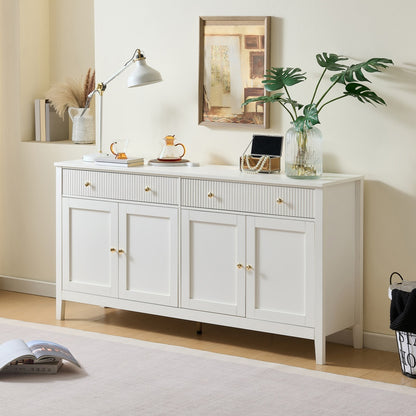 Opbergkast Hal – Dressoir – Kast – Sideboard – Vitrinekast – Wit & Goud – 2 Lades & 4 Deuren – Veel Bergruimte