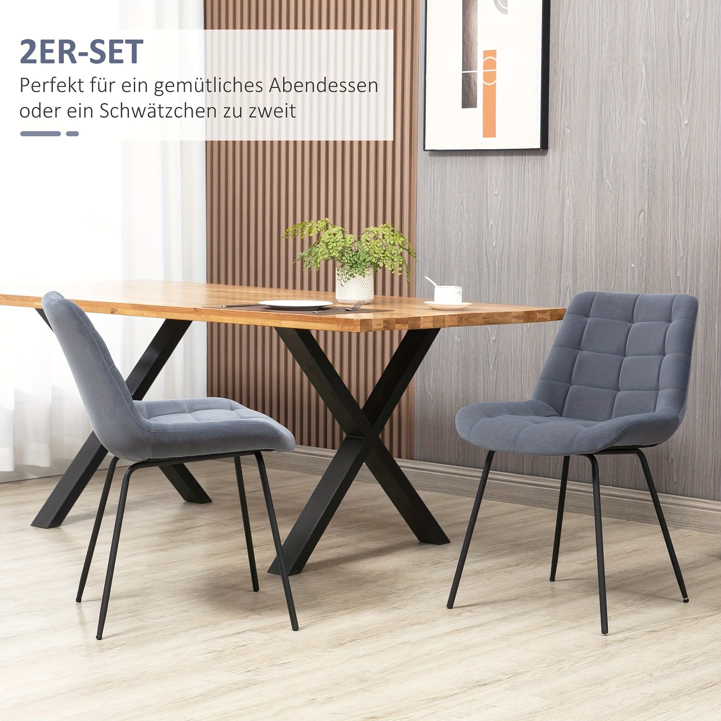 Eetkamerstoel – Keukenstoel – Stoel – Kuipstoel – Velours Zitting – Stalen Poten – Retro Design – Set Van 2 – Grijs – 50x61x79 cm