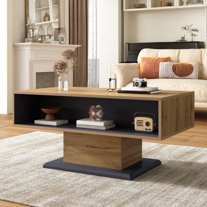 Contemporary Coffee Table with Dual-sided Storage Compartments, Spacious Storage Bays and Additional Built-in Dividers. A Versatile Living Room Table Offering Practical Design for Effortless Organisation and Storage.