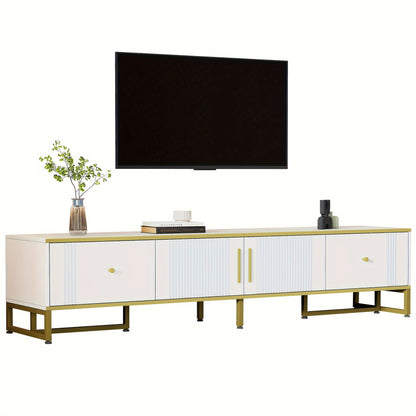 TV Meubel – TV Kast – TV Dressoir – TV Meubels – Media Meubel – Wit Met Gouden Rand – 180x40x40 cm – Verstelbare Poten & Kabeldoorvoer