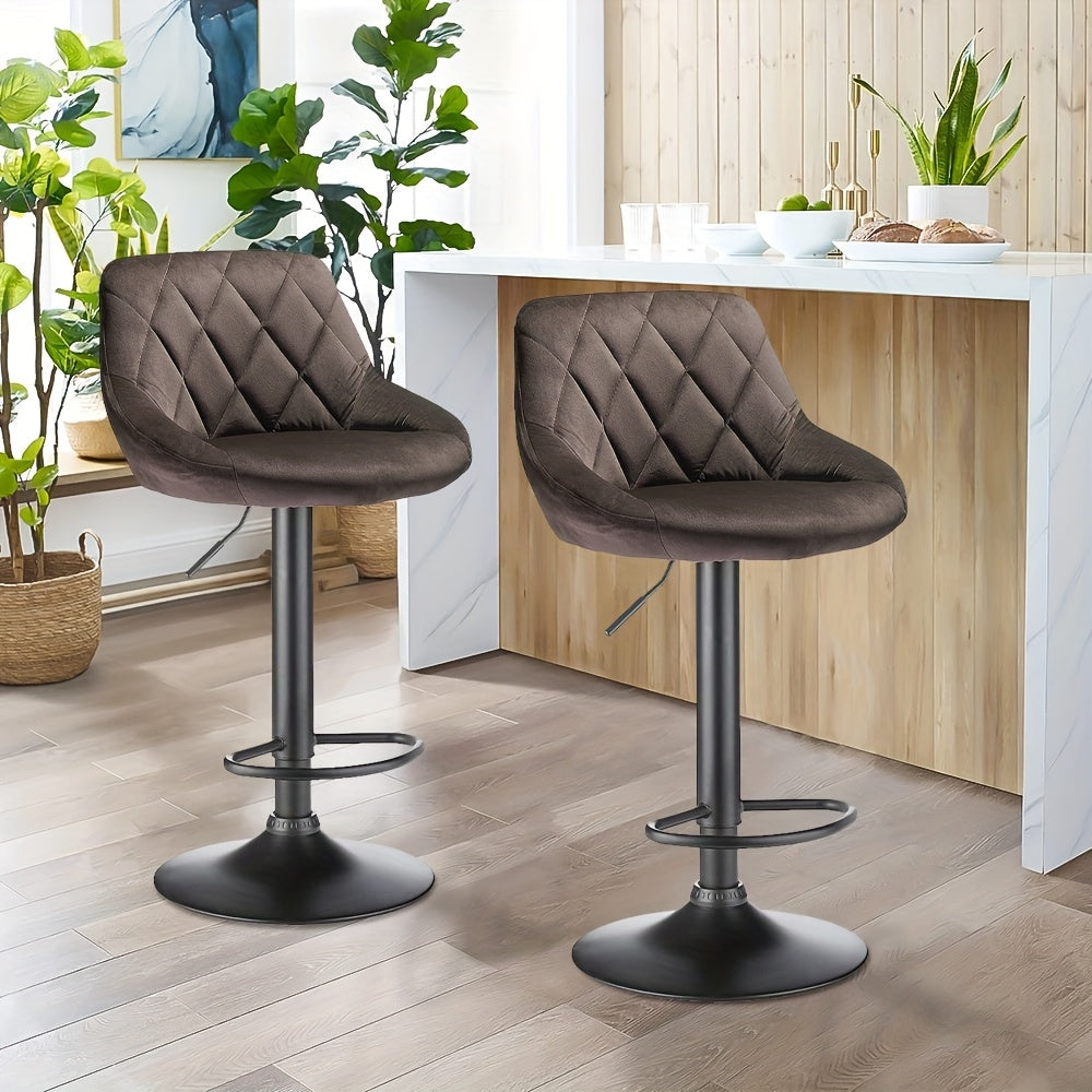 Velvet Barkrukken – Barstoelen – Keukenkrukken – Horecakrukken – Barkruk Set 2 Stuks – Zachte Velvet Bekleding – Stevig Metalen Frame - Bruin