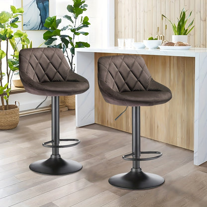 Velvet Barkrukken – Barstoelen – Keukenkrukken – Horecakrukken – Barkruk Set 2 Stuks – Zachte Velvet Bekleding – Stevig Metalen Frame - Bruin
