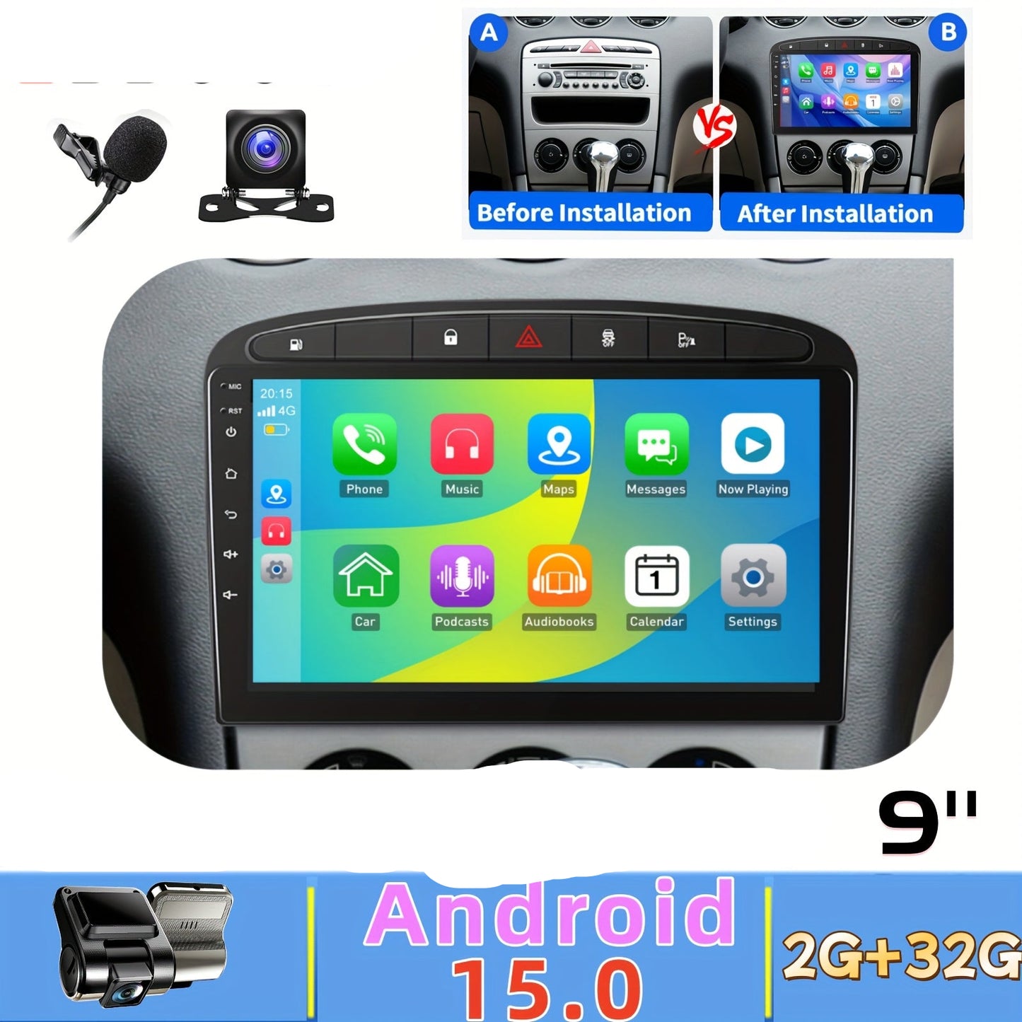 9 inch Autoradio – 2 DIN Multimedia Speler – Navigatiesysteem – Touchscreen Radio – Achteruitrijcamera – Draadloos Android Auto – WiFi Verbinding – HD IPS Scherm – Snelle Quad-Core Processor