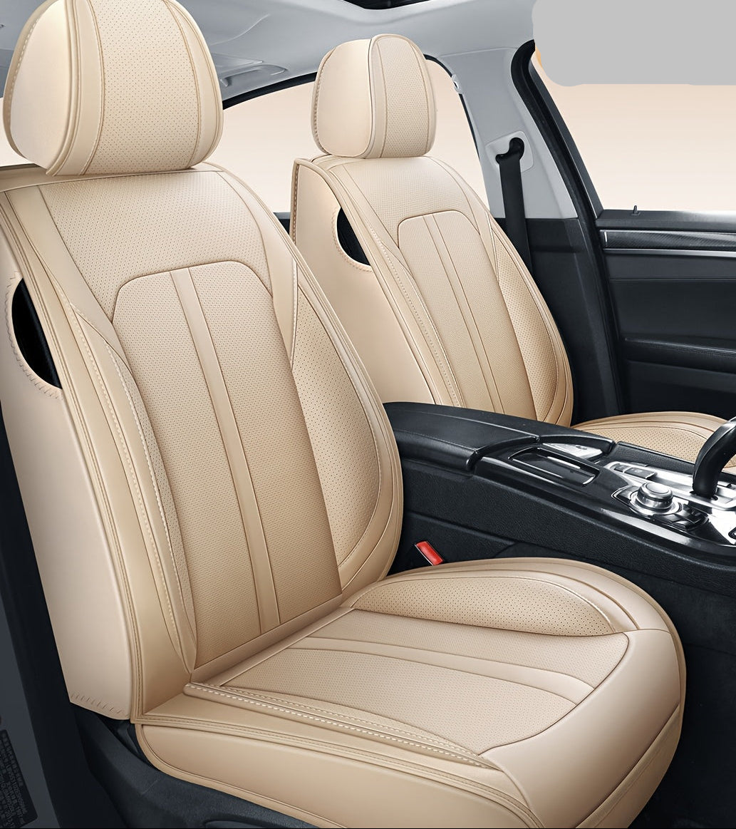 Autostoelhoezen – Stoelhoezen Auto – Autostoelbekleding – Universele Stoelbekleding – Beige 5 Zitplaatsen – Waterafstotend Nappa Leer – Eenvoudig Te Installeren
