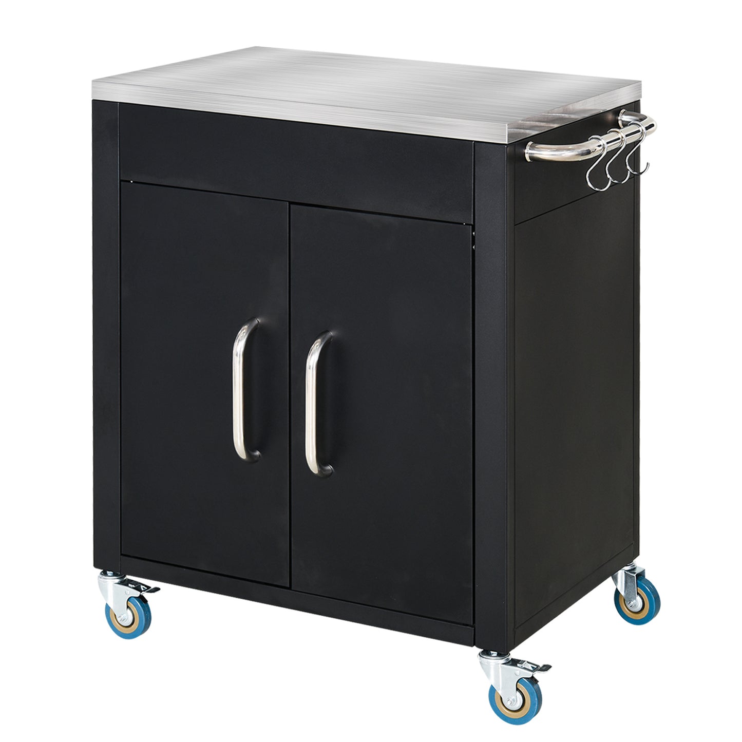 Keukentrolley – Serveerwagen – Werktafel – Barbecuewagen – Keukenwagen – Zwart – RVS Werkblad – Vier Wielen Mobiel