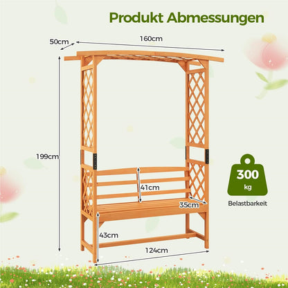Rozenboog met Bank – Houten Tuinboog – Klimplantboog – Tuinbank met Klimrekken – Pergola Boog – Weerbestendig Hout – 160 x 50 x 199 cm