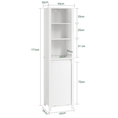 Hoge Badmeubel – Badkamerkast – Opbergkast – Wasmand Kast – Smalle Badmeubel – 3 Open Vakken – Uitneembare Wasmand – MDF Hout – Anti-Kantel Beveiliging