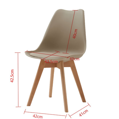 Eetkamerstoelen – Keukenstoelen – Stoelen Set – Design Stoelen – Tulpen Stoelen – Set van 6 – Beukenhouten Poten – Ergonomische Rugleuning – Khaki