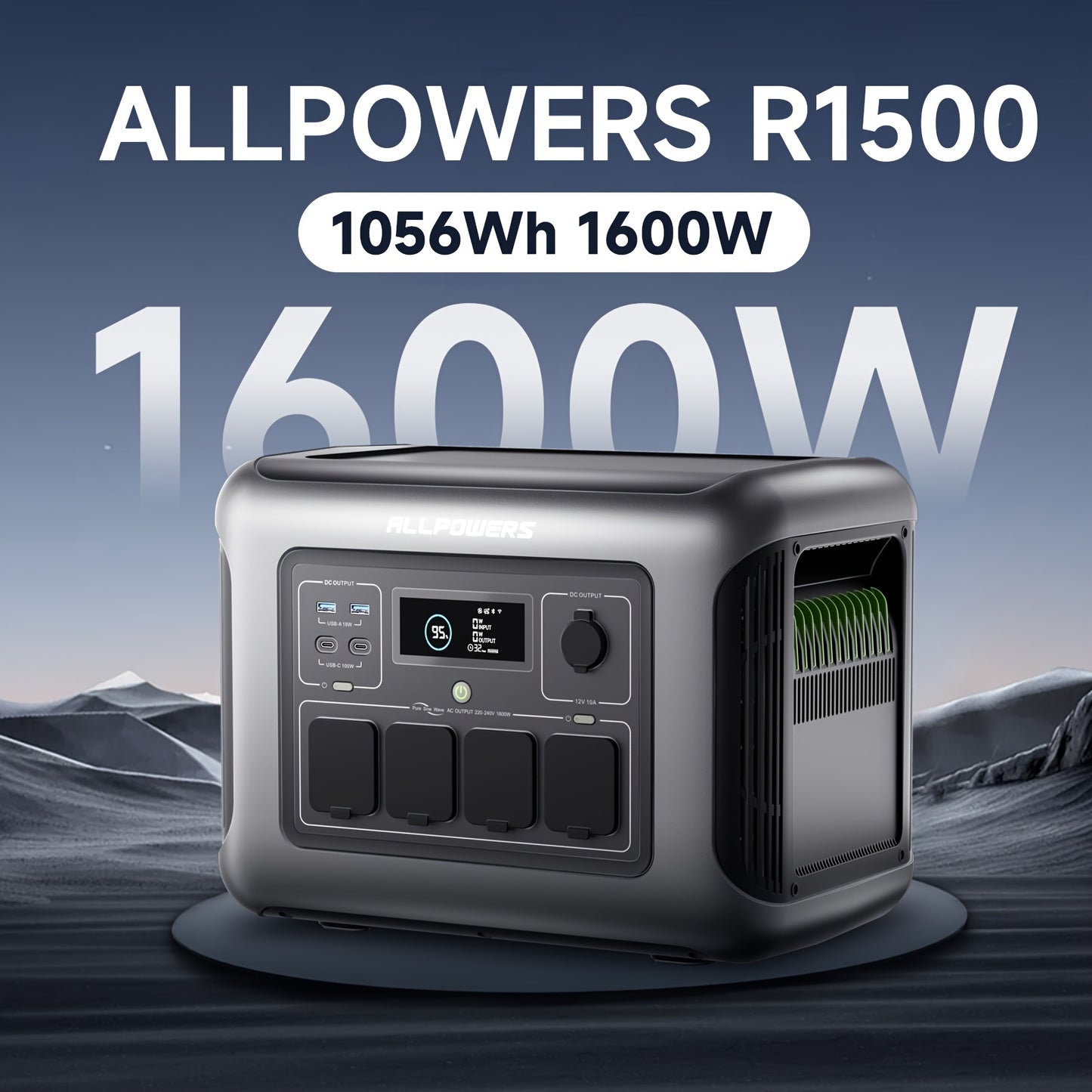Powerstation – Draagbare Generator – Noodstroomvoorziening – Zonne-energie Centrale – Mobiele Accu – 1600W Output – 1056Wh LiFePO4 Batterij – Ultrafast Opladen 40 Min