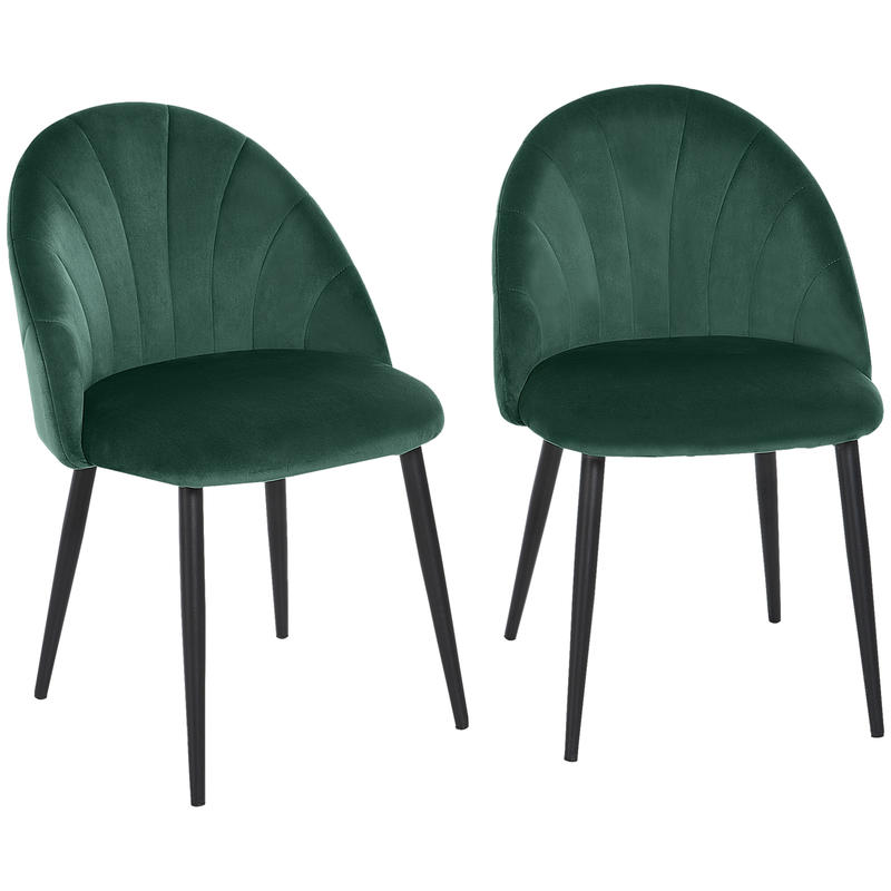 Eetkamerstoel – Stoel – Kuipstoel – Keukenstoel – Zitmeubel – Set van 2 – Comfortabele Ergonomische Rugleuning – Groen Beklede Stoel 52x54x79 cm
