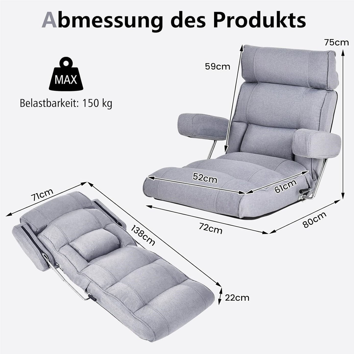 Zitzak – Vloerstoel – Beanbag – Loungestoel – Fauteuil – Verstelbare Rugleuning – Ergonomische Ondersteuning – Grijs