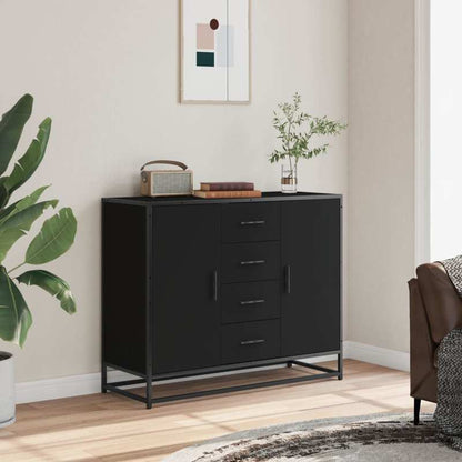 Modern Black Wooden Sideboard Cabinet with Drawers and Shelves - 92x35x76cm, 3 Drawers, 2 Open Shelves, 1 Closed Shelf, Removable Storage Organizer for Living Room or Office, Cabinet Storage, Minimalist Design, Sleek Finish,