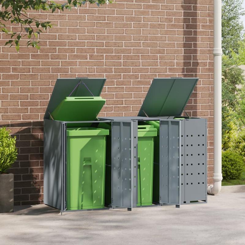 Vuilnisbak – Afvalbak – Prullenbak – Afvalcontainer – Afvalemmer – Grijs – Stevig Metaal – Ventilatie Met Wielen – 207x79x117 cm – Roestbestendig