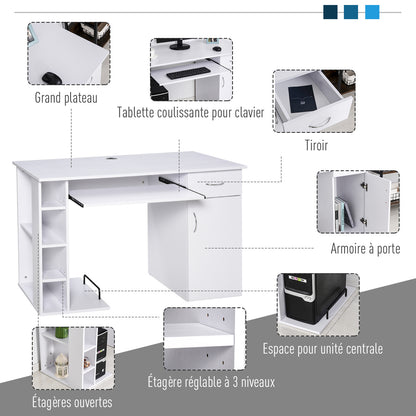 Computerbureau – Computertafel – Bureau – Werkplek – Computermeubel – Met Lade En Keyboardlade – MDF 120x60x74 cm Wit
