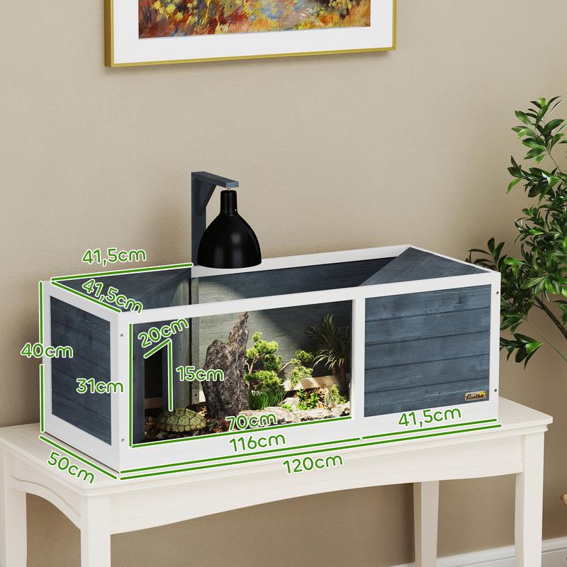 Turtle house with easy-open top, lamp fixture, transparent front, 120 x 50 x 40cm, grey, Reptile Habitat, Exotic Pet Housing, Modern Reptile House, Stylish Animal Cage, Transparent Terrarium, Reptile Enclosure, Exotic Pet Kee